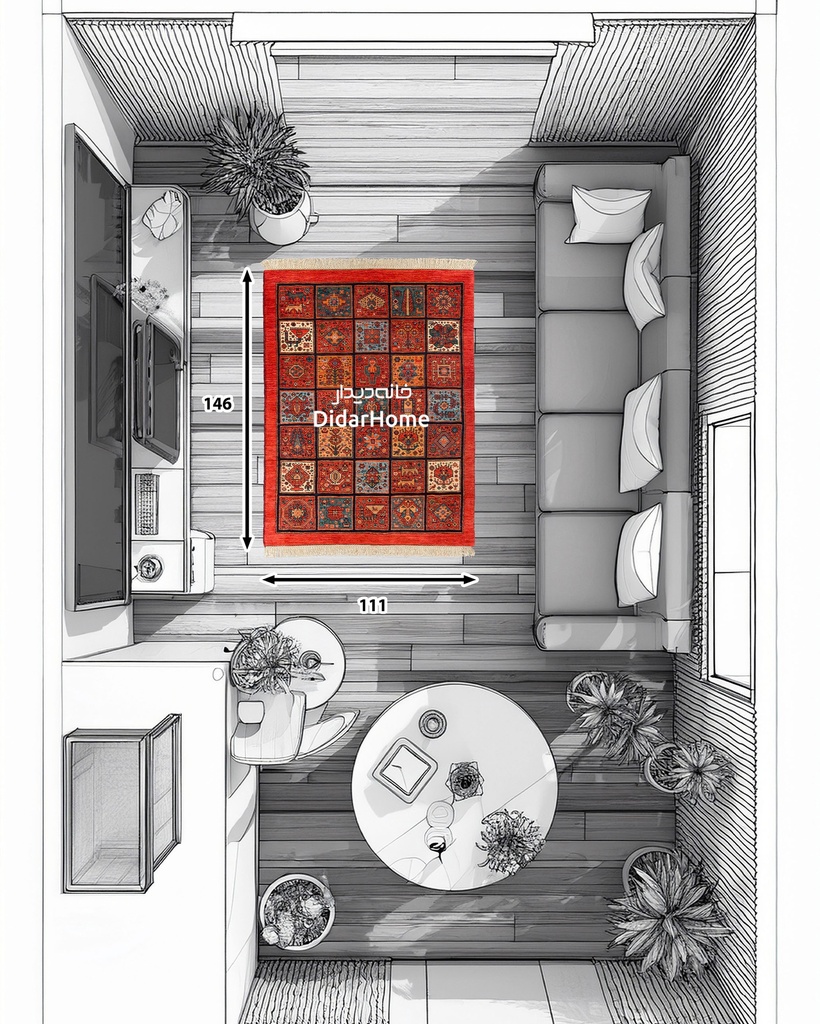 فرش دستباف قشقایی طرح خشتی ذرع و نیم
