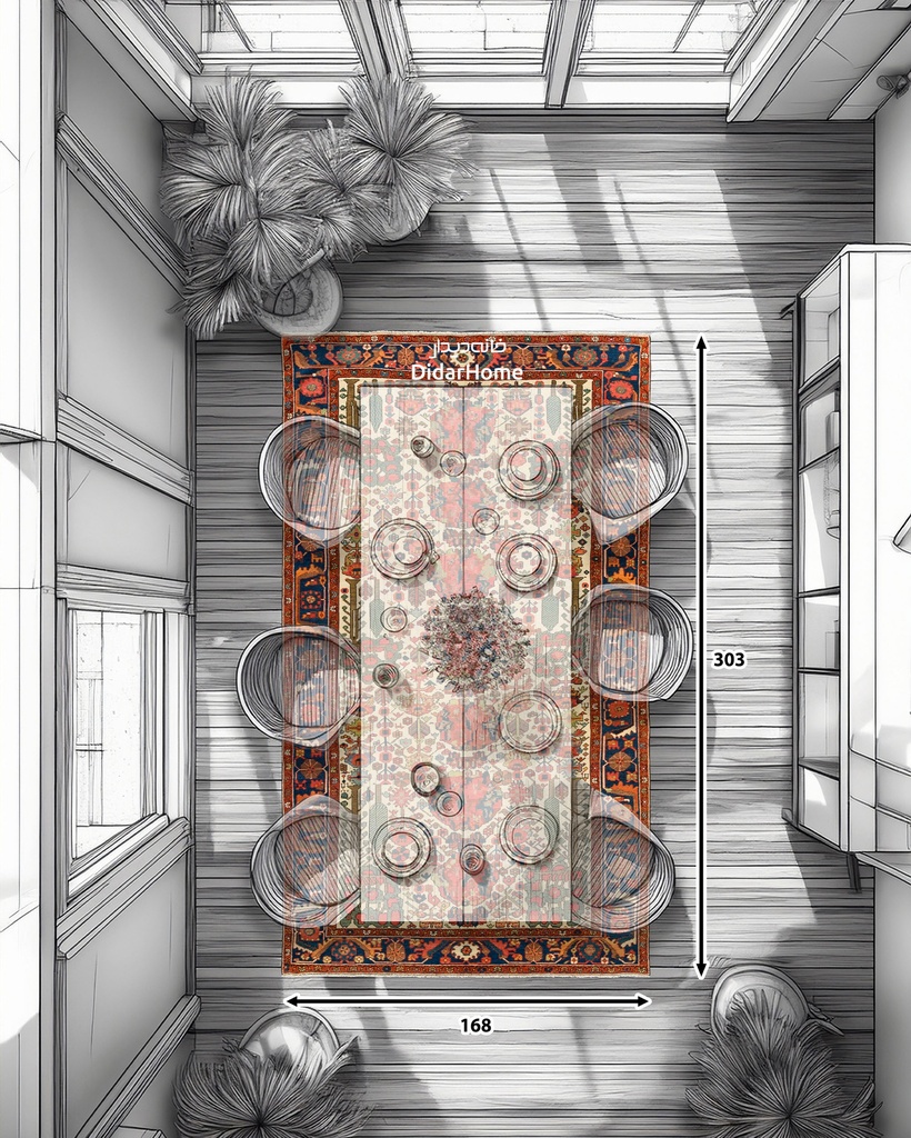 فرش دستباف آنتیک بختیاری طرح ترنجی شش متری