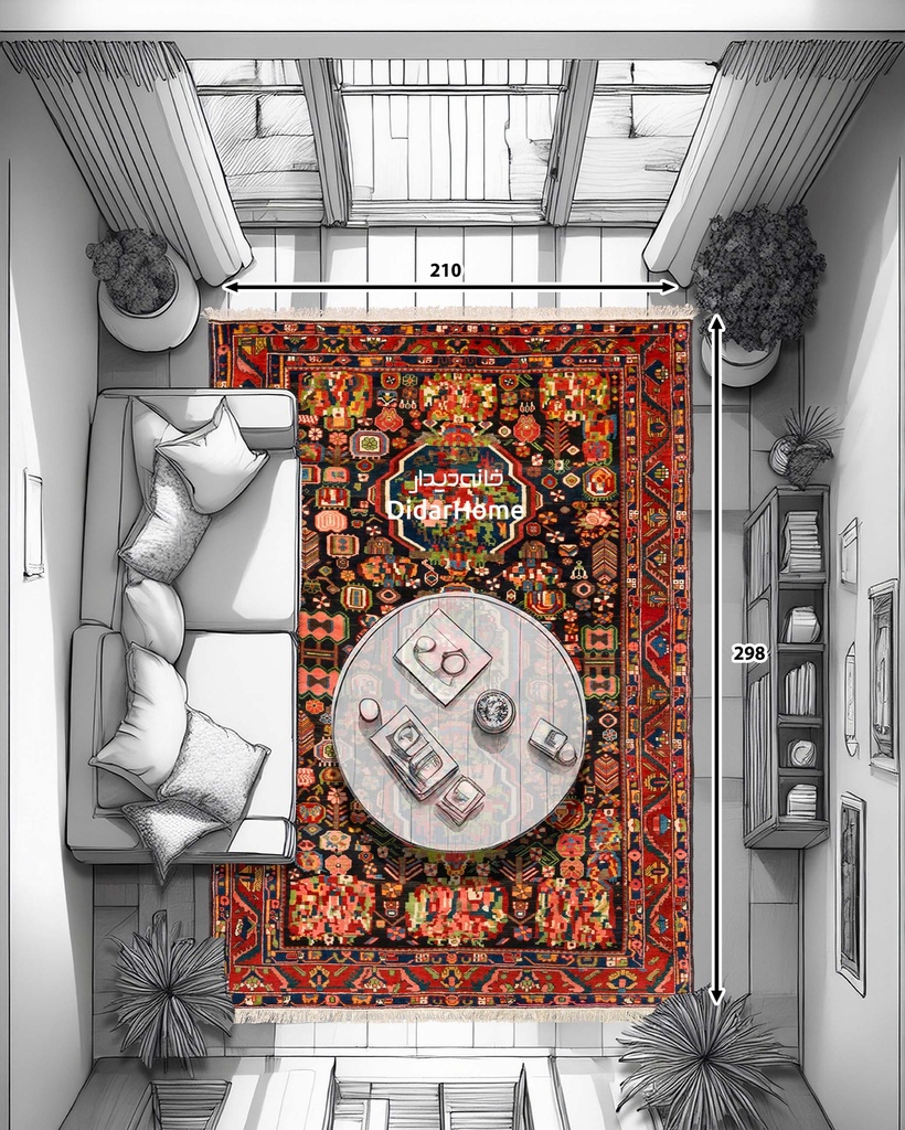 فرش دستباف آنتیک بختیاری طرح ترنجی شش متری