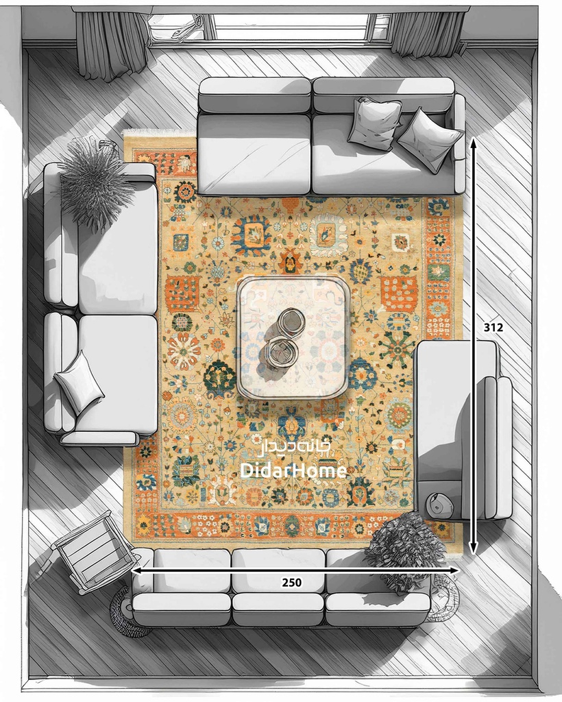 فرش دستباف محل طرح افشان نه متری