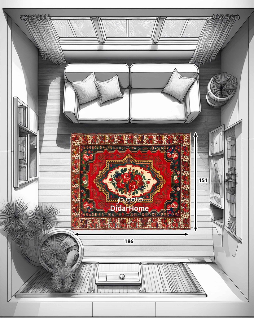 فرش دستباف آنتیک بختیاری طرح ترنجی سه متری