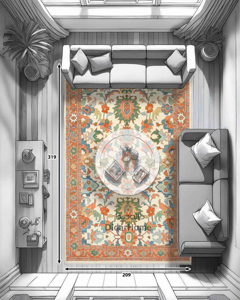 فرش دستباف هریس طرح افشان شش متری