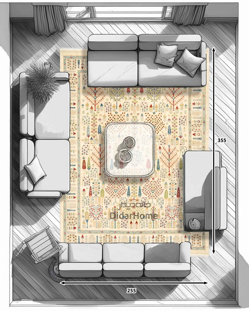 فرش دستباف محل طرح درخت زندگی نه متری