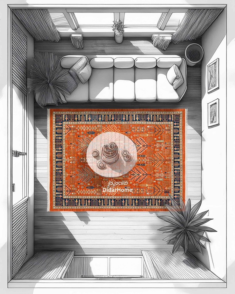 فرش دستباف محل طرح درخت زندگی شش متری