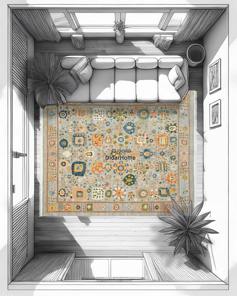 فرش دستباف محل طرح افشان نه متری