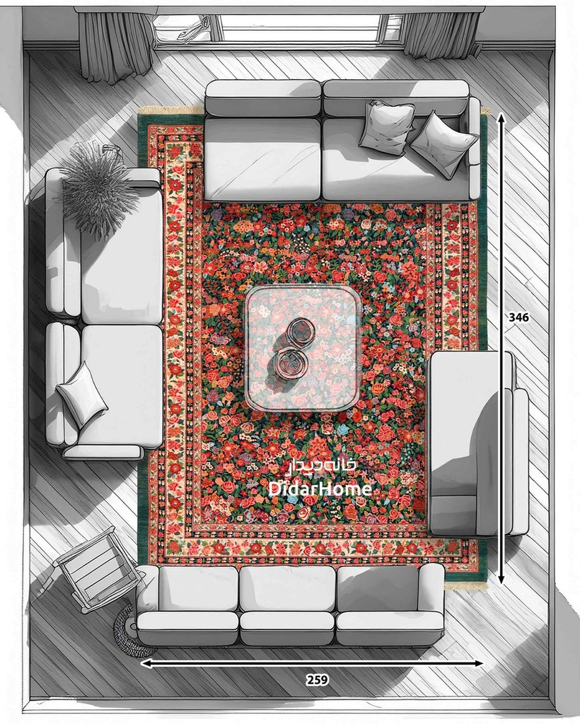 فرش دستباف بیجار طرح هزارگل نه متری