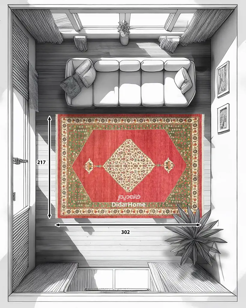 فرش دستباف قشقایی طرح ترنجی شش متری