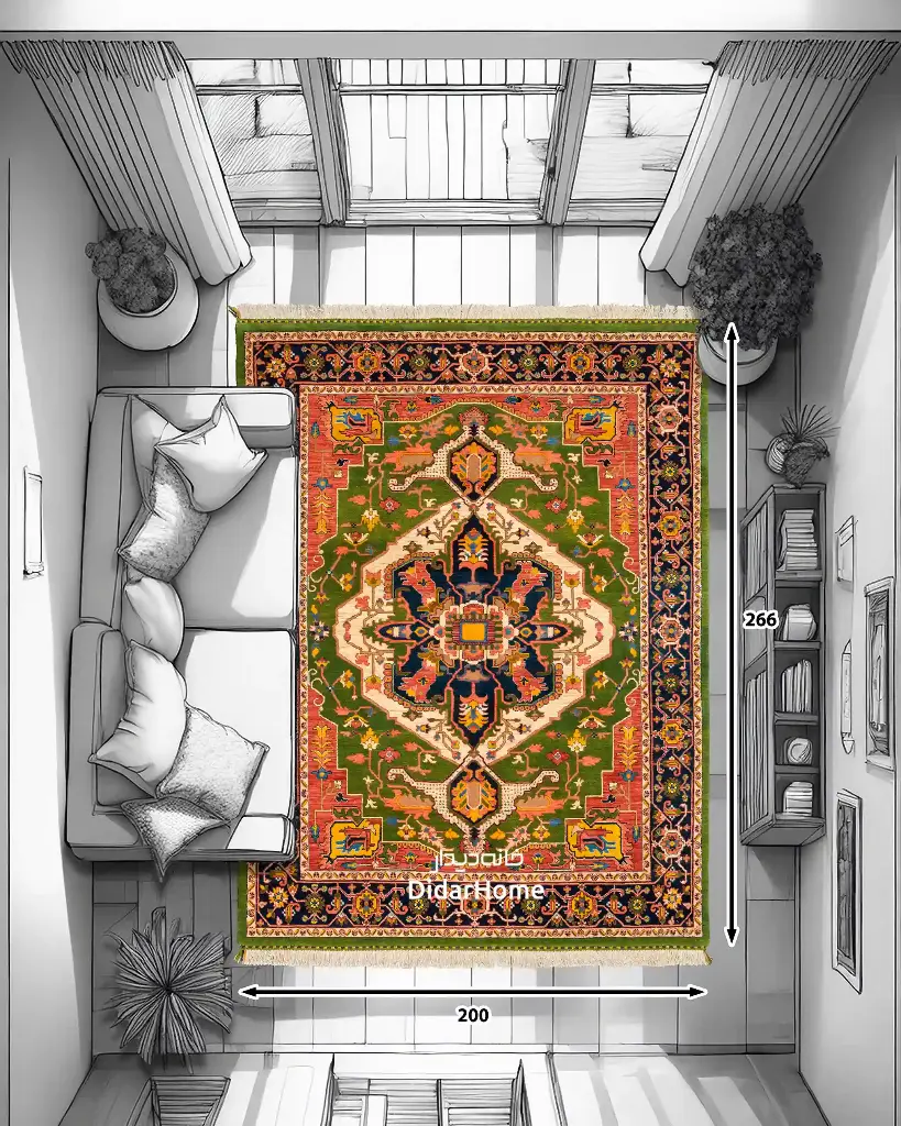 فرش دستباف هریس طرح ترنجی شش متری