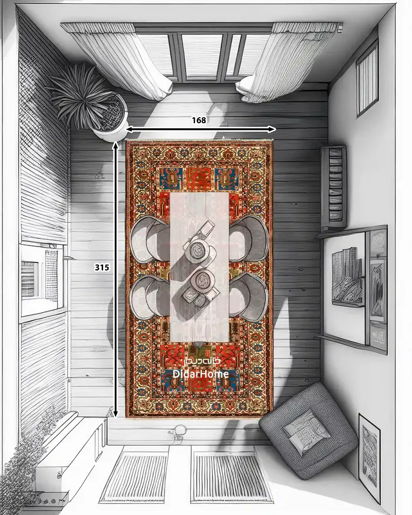 فرش دستباف آنتیک بختیاری طرح خشتی شش متری