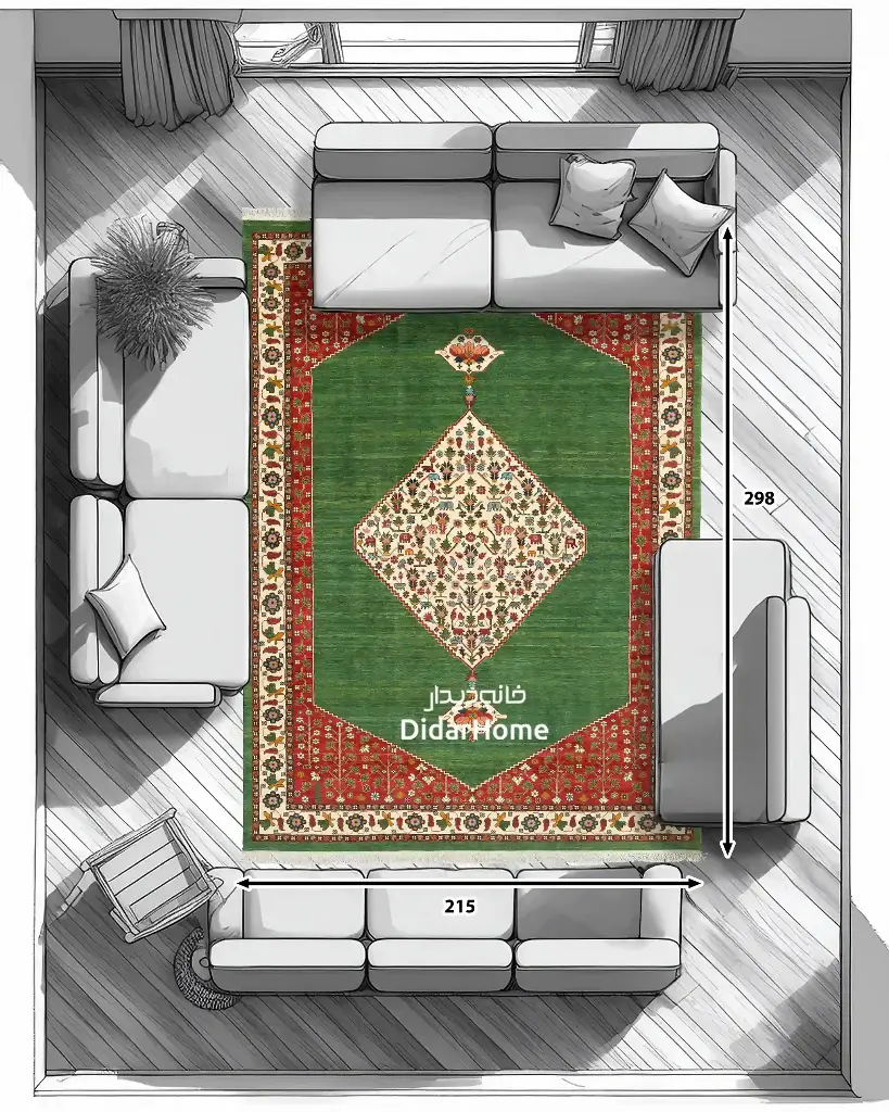 فرش دستباف قشقایی طرح ترنجی شش متری