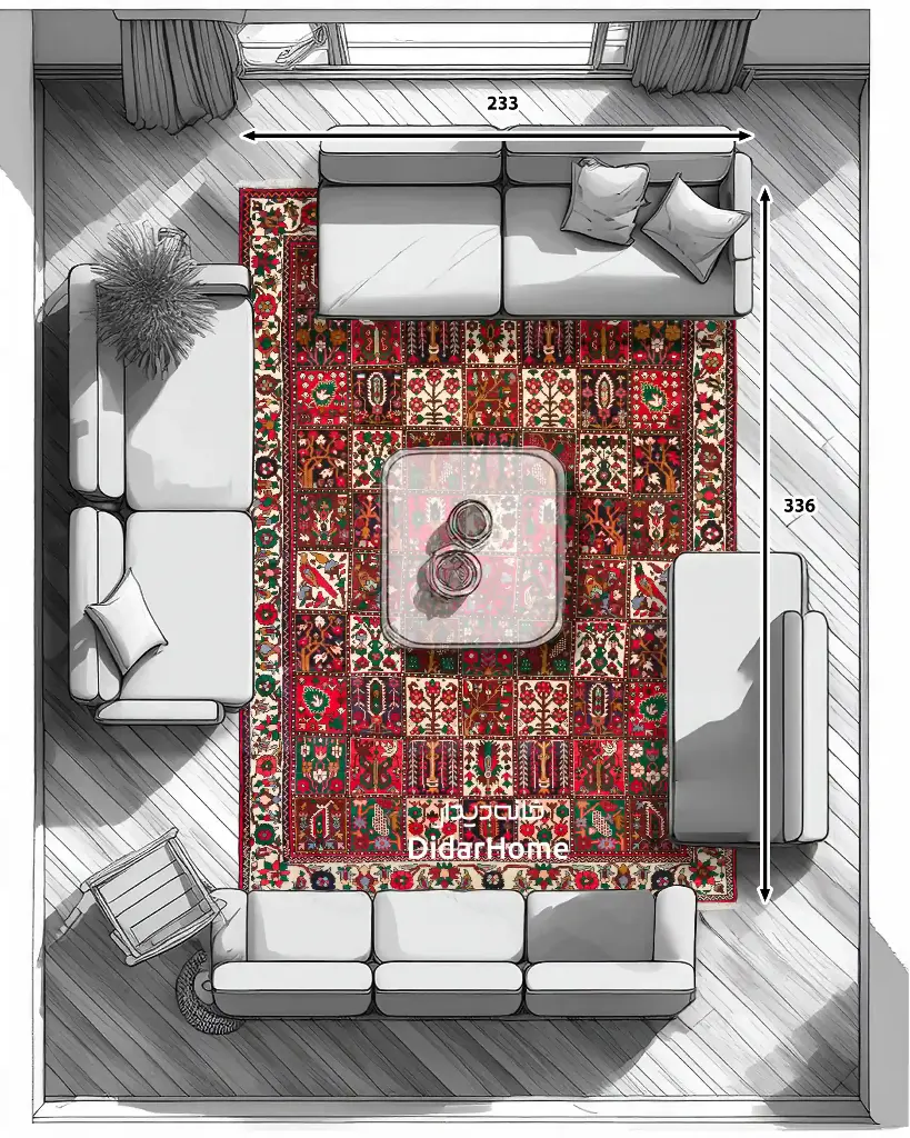 فرش دستباف آنتیک بختیاری طرح خشتی ۷/۸۳ متری