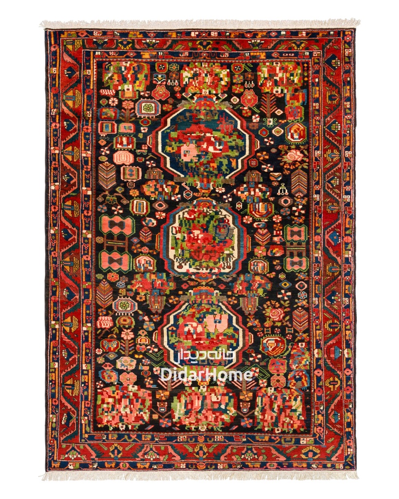 فرش دستباف آنتیک بختیاری طرح ترنجی شش متری