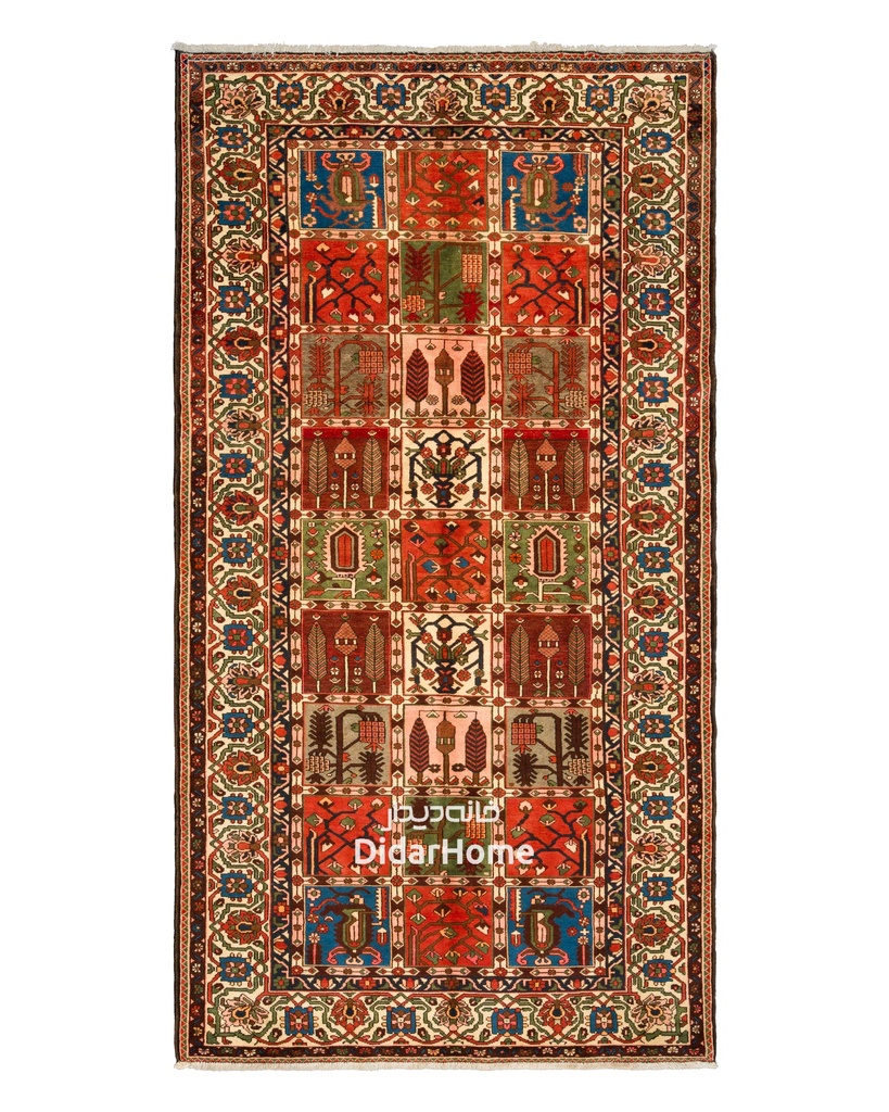 فرش دستباف آنتیک بختیاری طرح خشتی شش متری