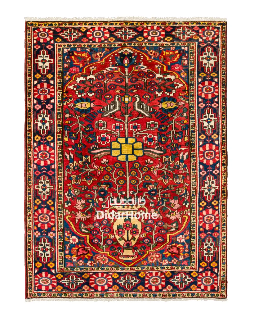 فرش دستباف آنتیک بختیاری طرح گلدانی ۳/۰۷ متری