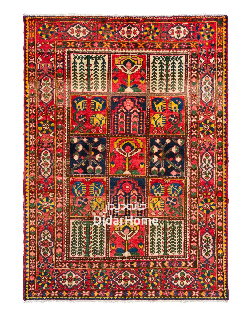 فرش دستباف آنتیک بختیاری طرح خشتی ۳/۱۷ متری