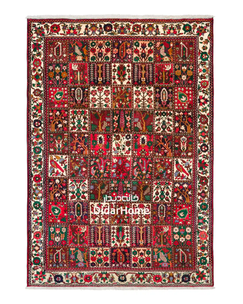 فرش دستباف آنتیک بختیاری طرح خشتی ۷/۸۳ متری