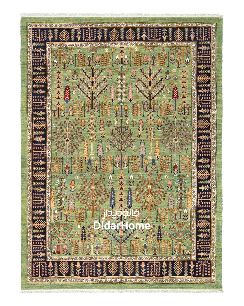 فرش دستباف قشقایی طرح درخت زندگی شش متری